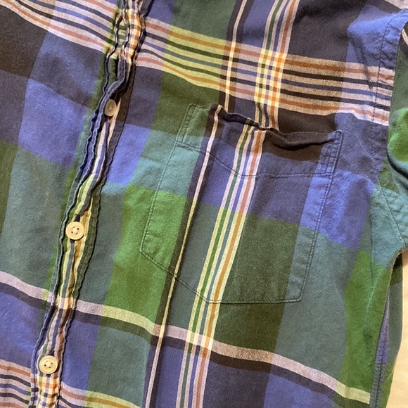 J. Crew madras cotton short sleeve button down shirt green and blue plaid - Picture 5 of 7